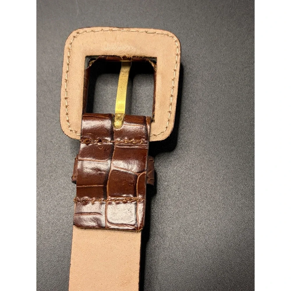 Talbots Reddish Brown Croc Embossed Leather Belt Made in Italy Size S 6011